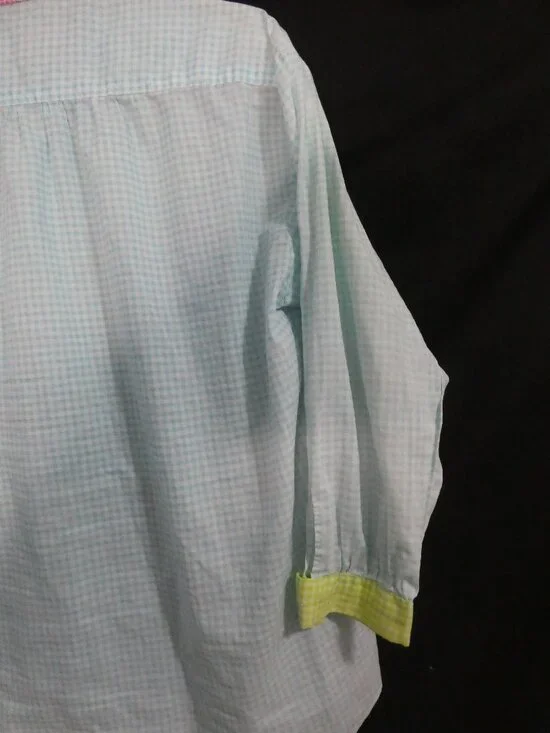 Handmade Pastel Colorblock Gingham Button-Down Shirt - P2P 21" - Picture 15 of 16